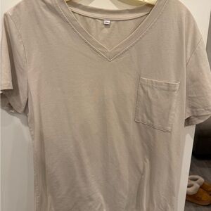 Beige V-Neck Pocket T-Shirt